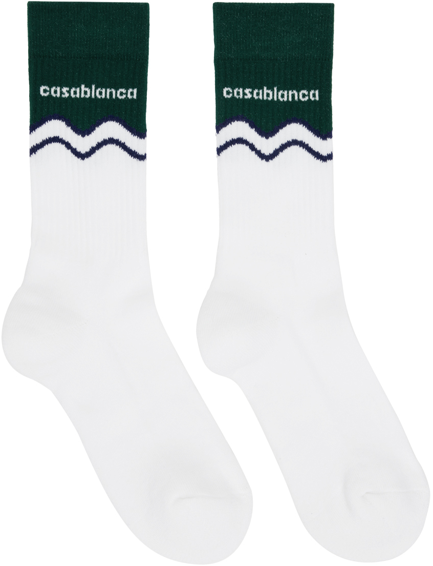 White & Green Evergreen Wave Socks