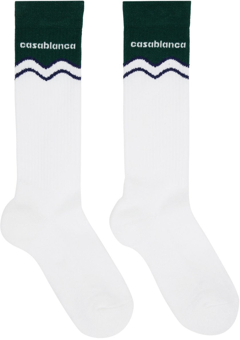 White & Green Evergreen Wave Socks