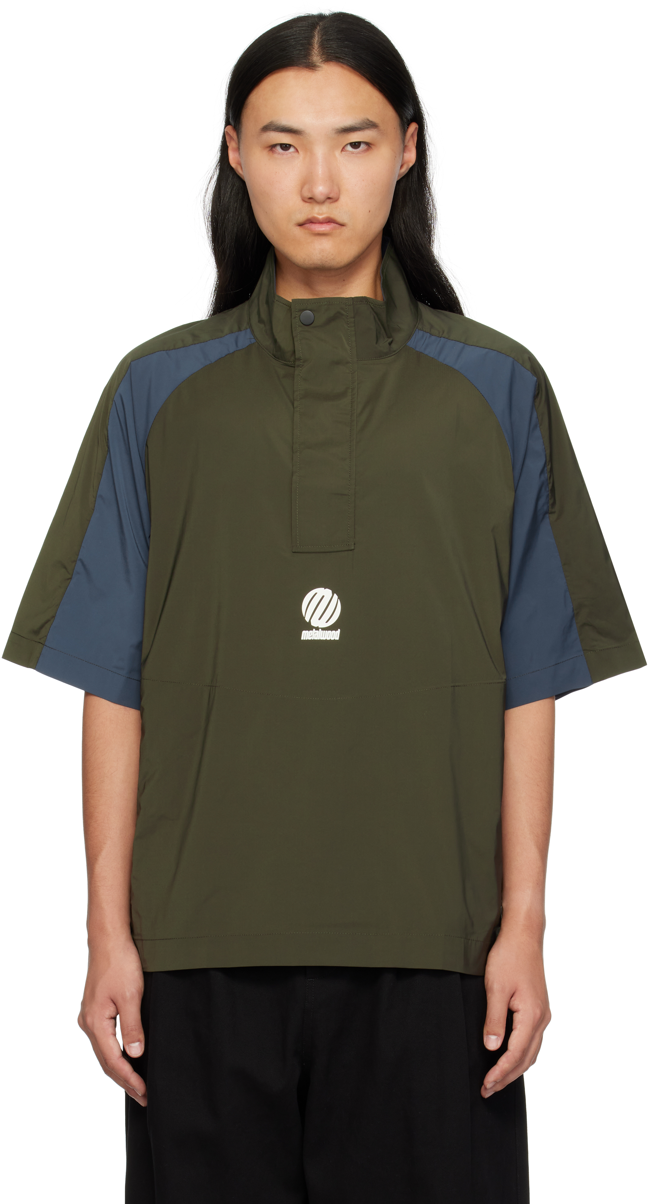 Green & Navy Paneled Wind Shirt