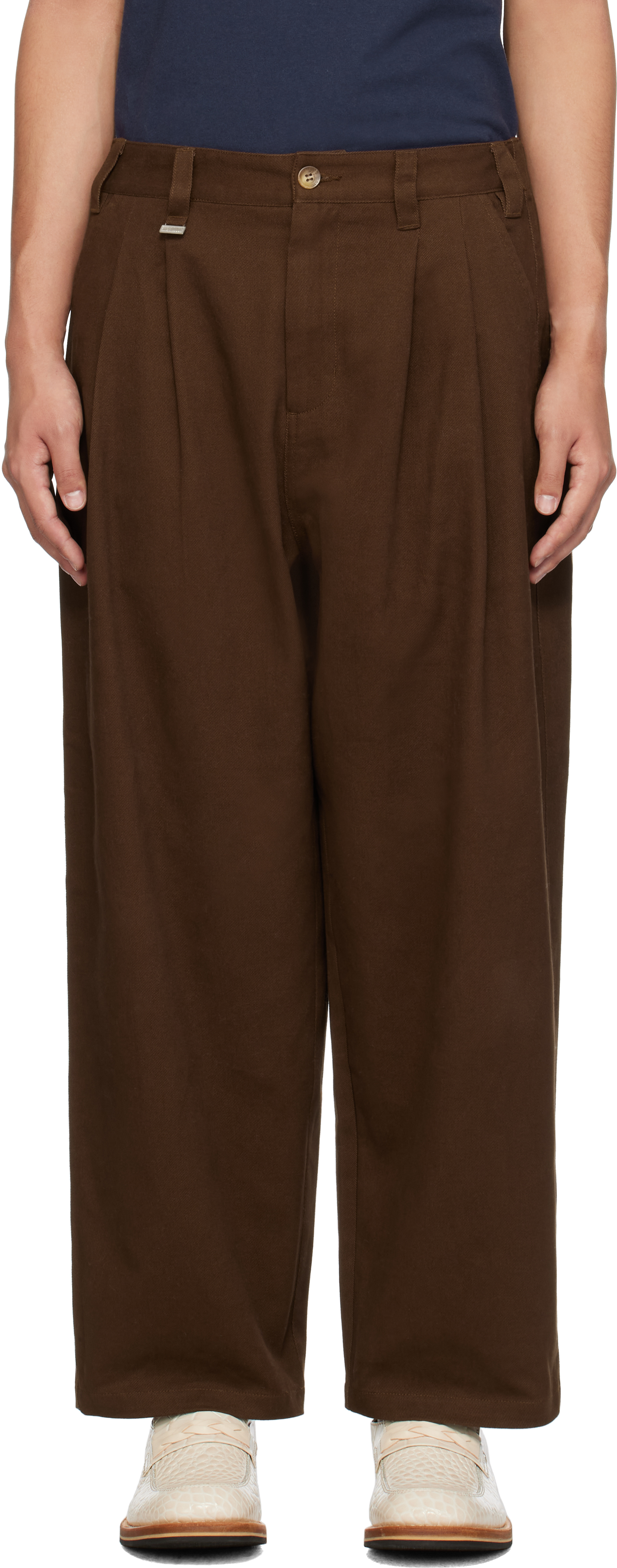 Brown Elastic Waist Baggy Trousers