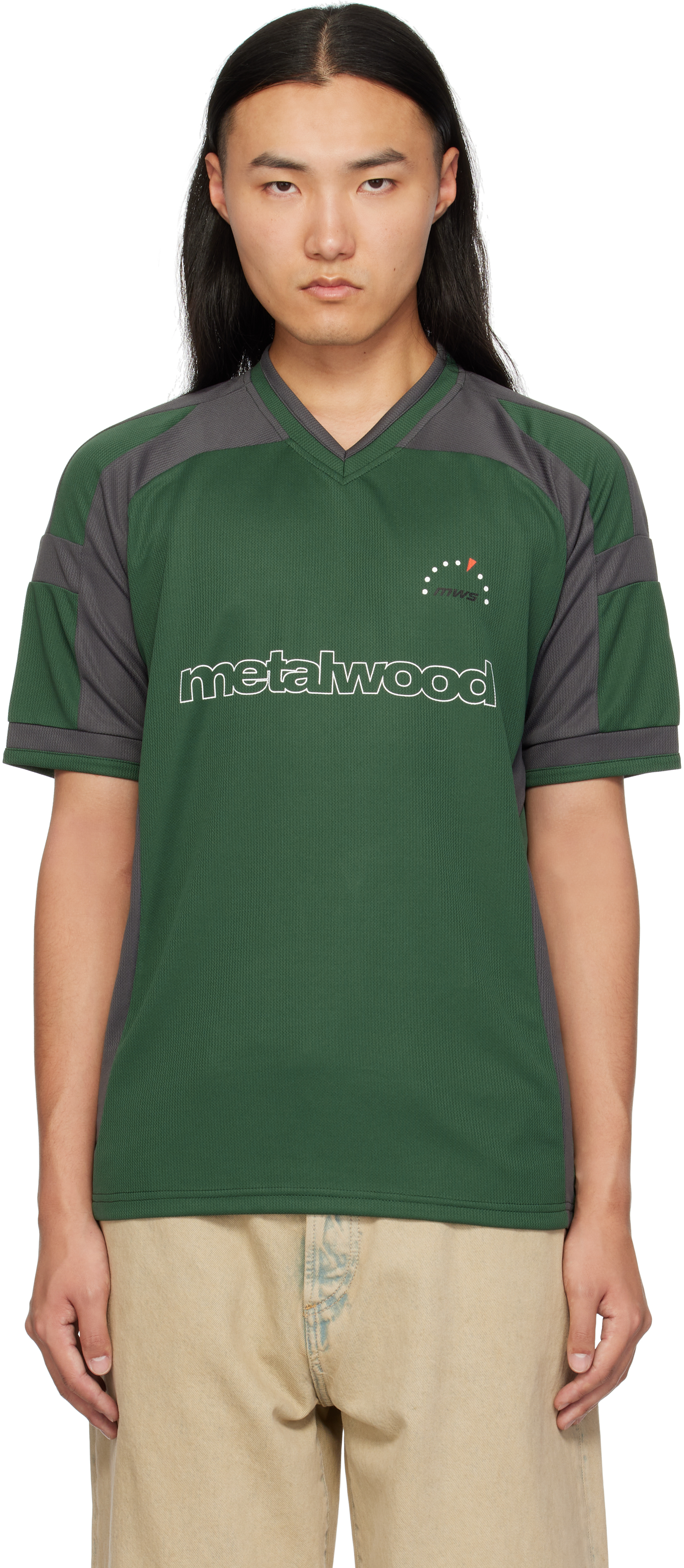 Metalwood Studio Green & Gray Paneled Jersey T-shirt In Spruce/tar