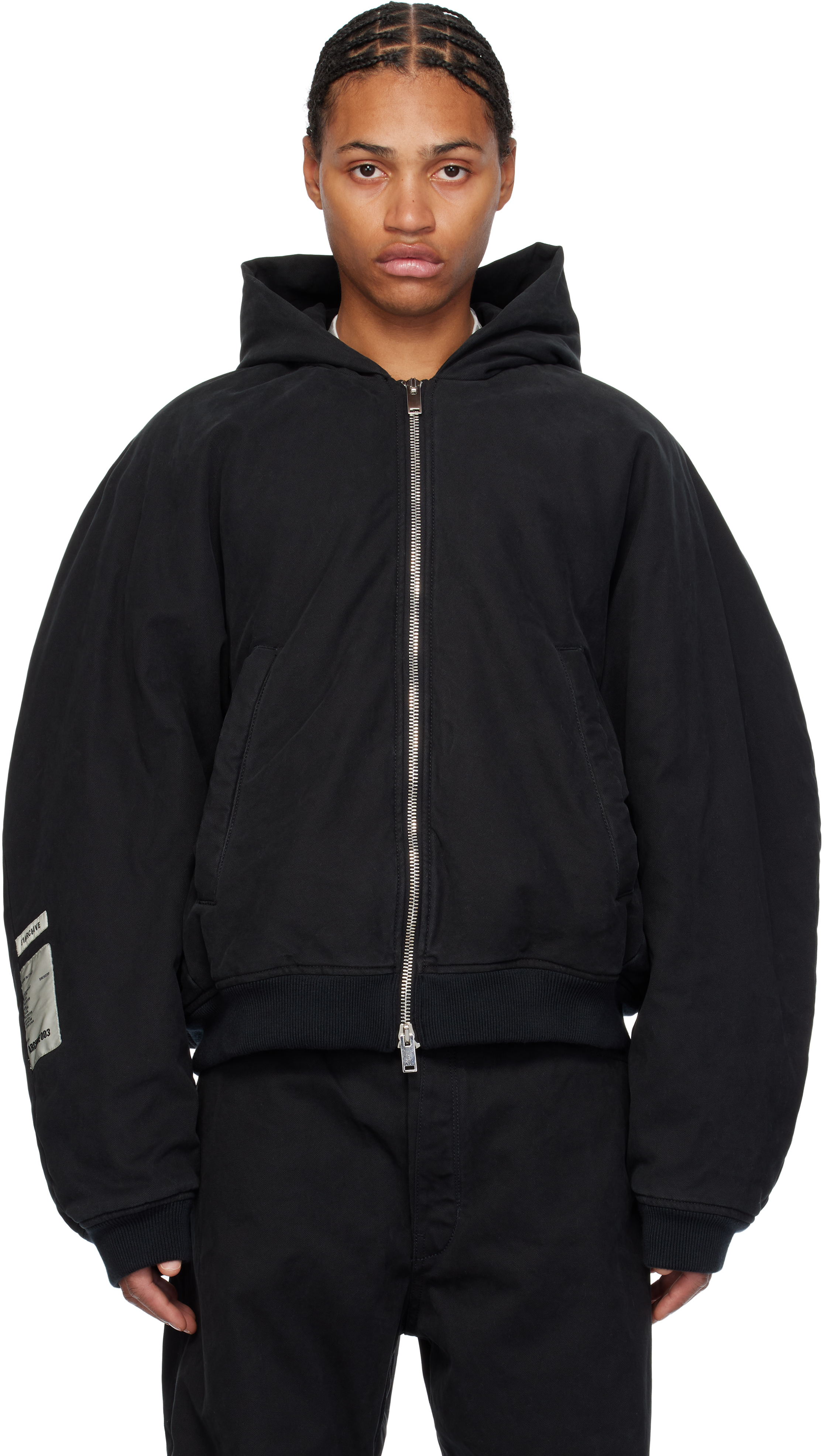 B1archive Black Workwear Seamless Hooded Zip Up Jacket In Black Canvas