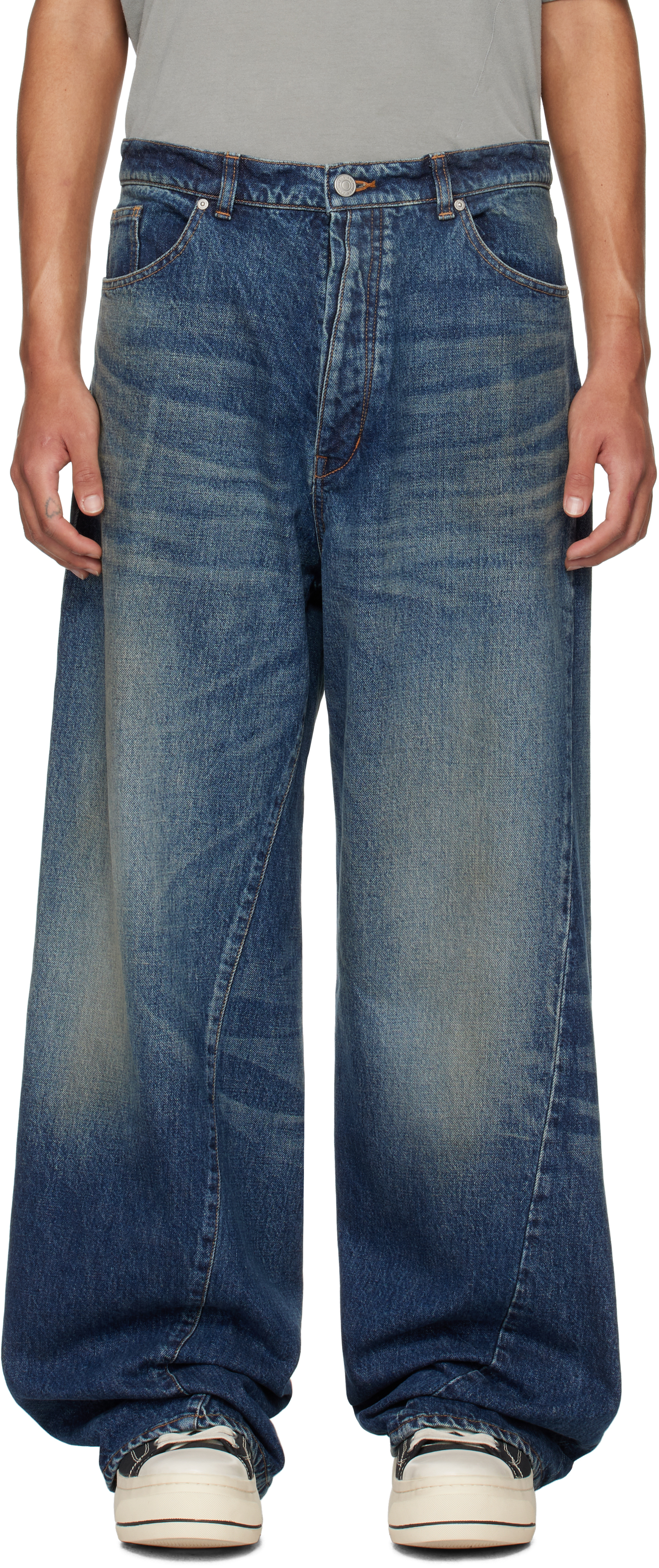 Shop B1archive Blue Wide Leg Jeans In Tokyo Med Vintage