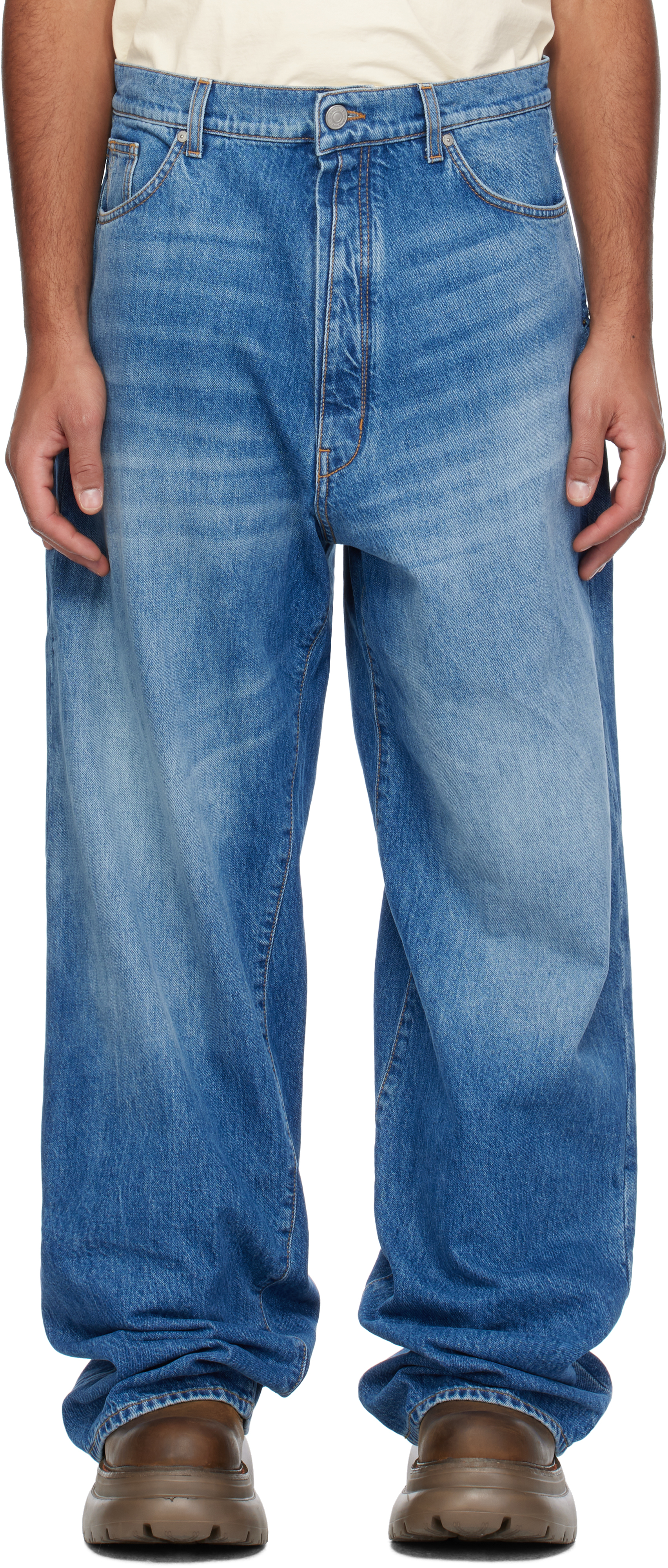 B1archive Blue Wide Leg Jeans In Indigo Denim Wash Me