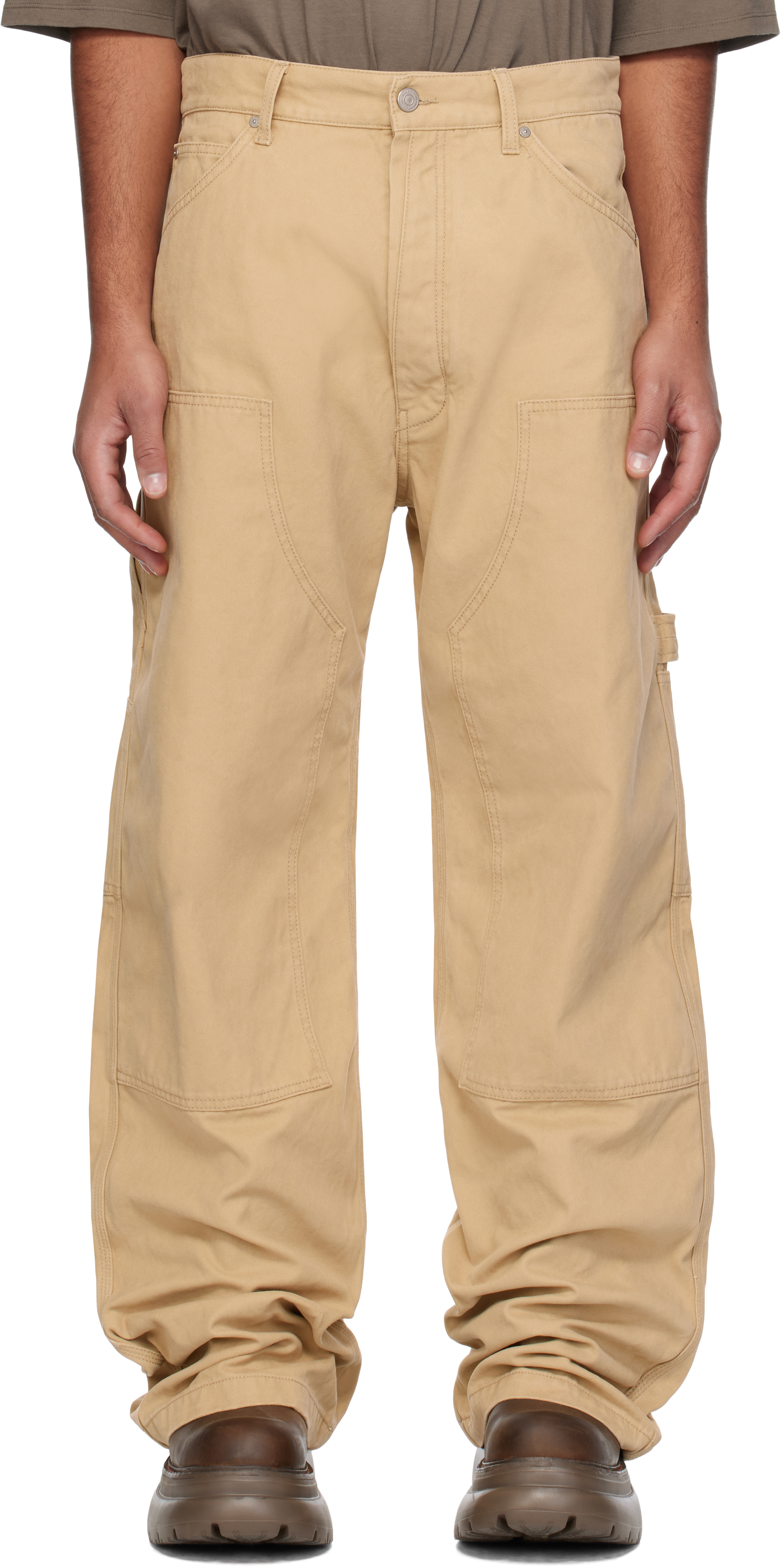 B1archive Beige Wide Leg Carpenter Trousers In Khaki Canvas