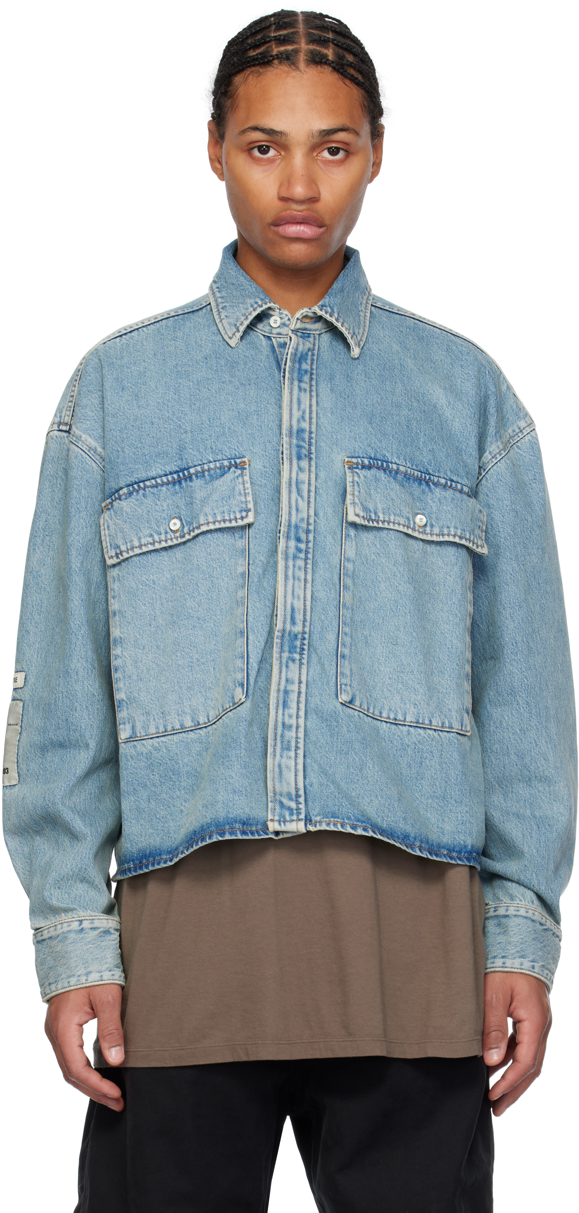 B1archive Blue Flap Pocket Denim Shirt In Indigo Denim Wash #b