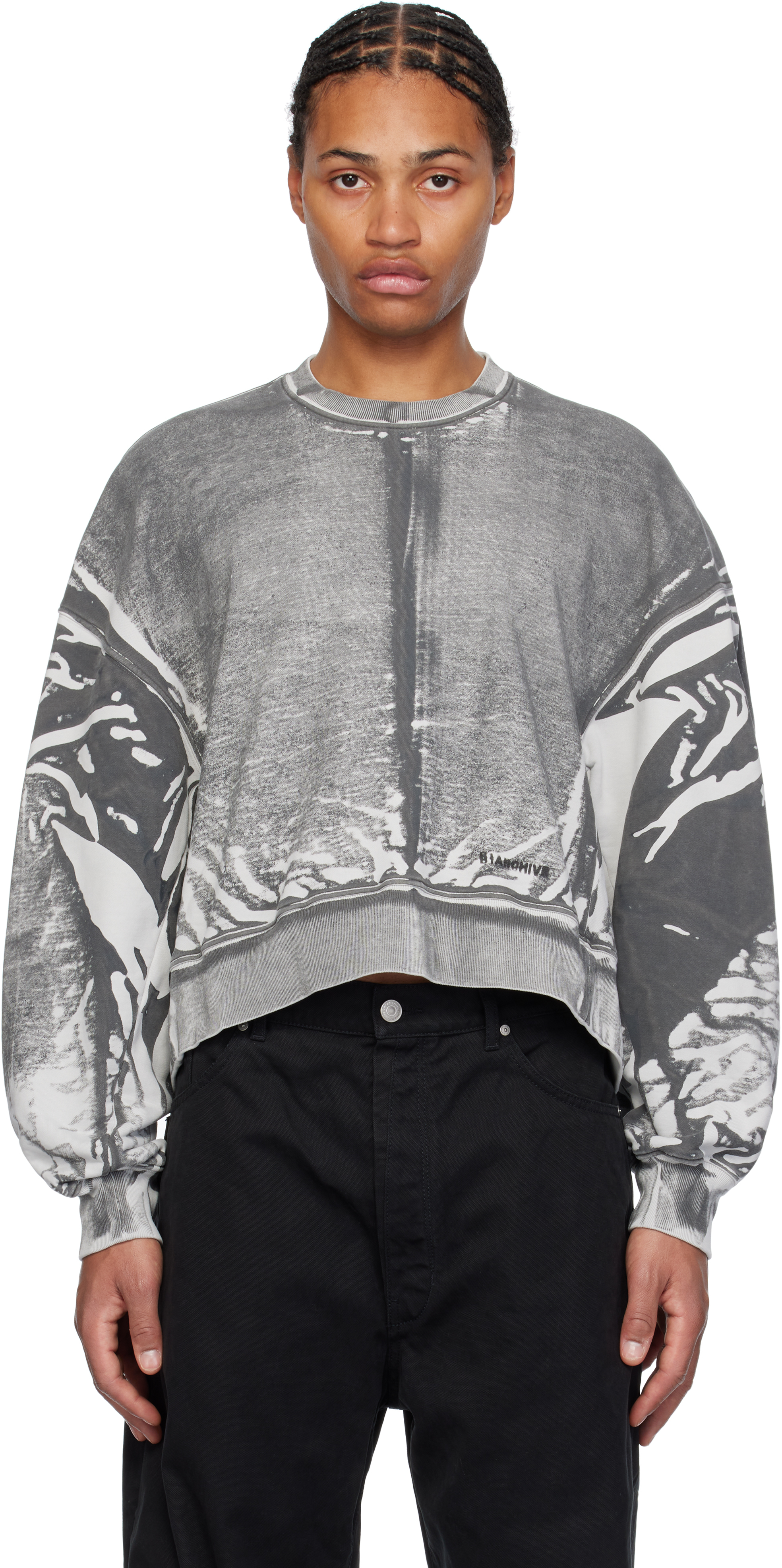 B1archive Gray Oversized Crewneck Sweatshirt In Heavy Terry Grey Pla