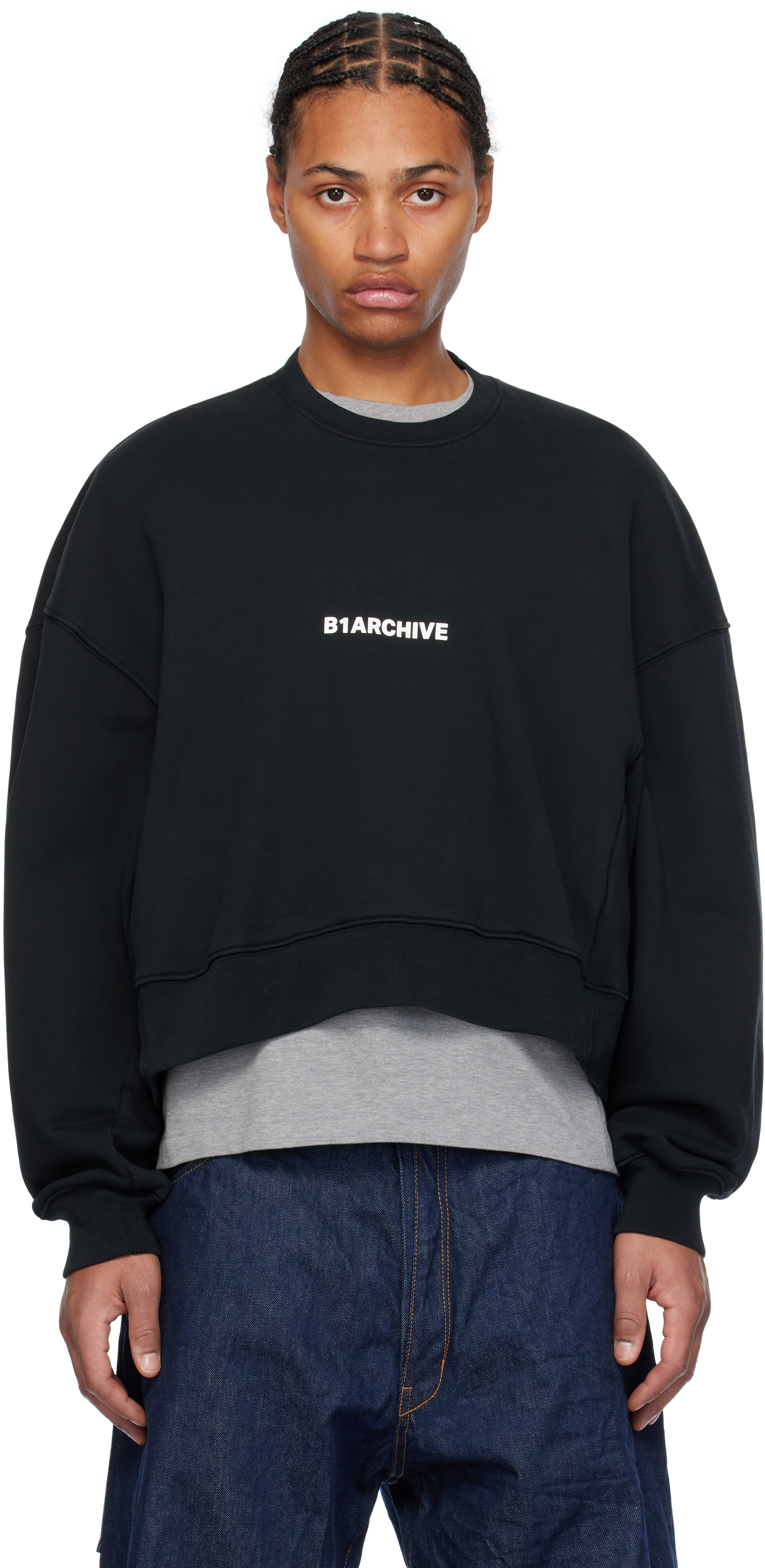 B1archive Black Oversized Crewneck Sweatshirt In Heavy Terry Black