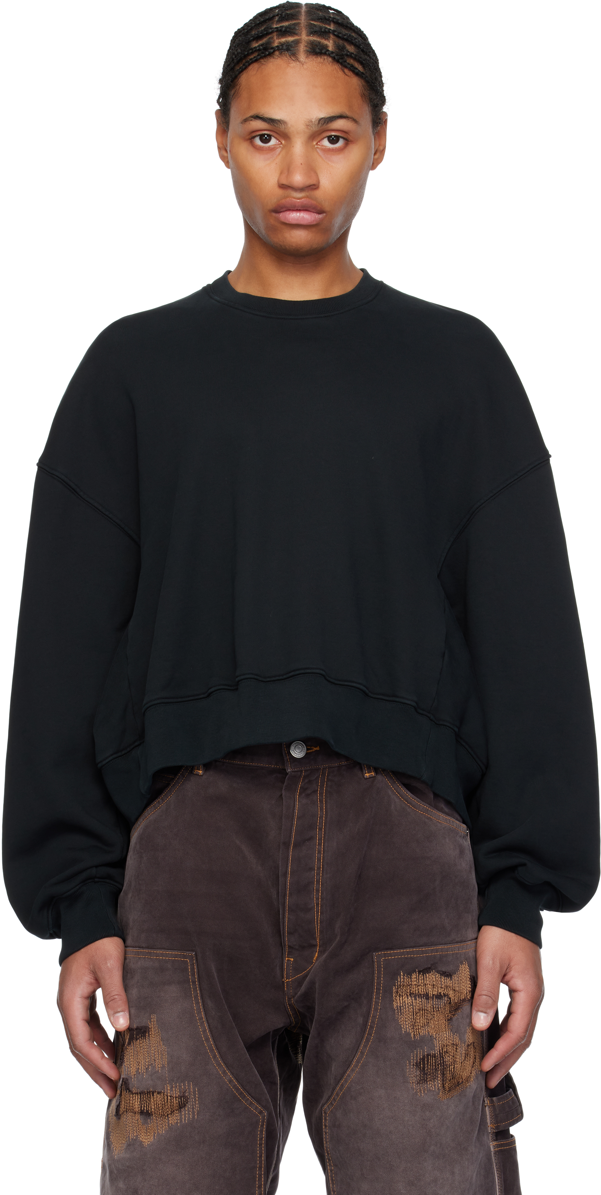 B1archive Black Oversized Crewneck Sweatshirt In Heavy Terry Black