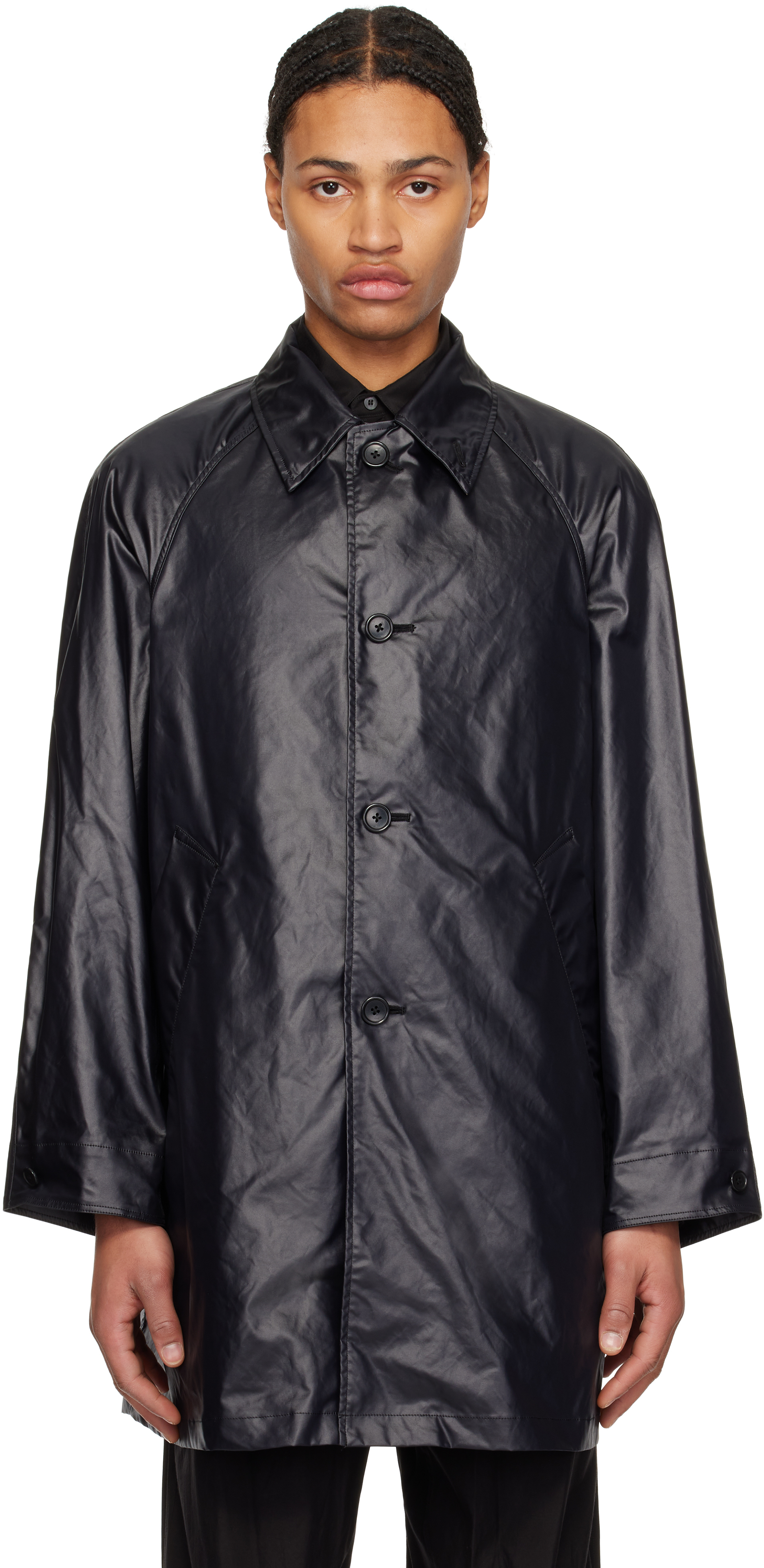 Black Leather-Like Car Coat