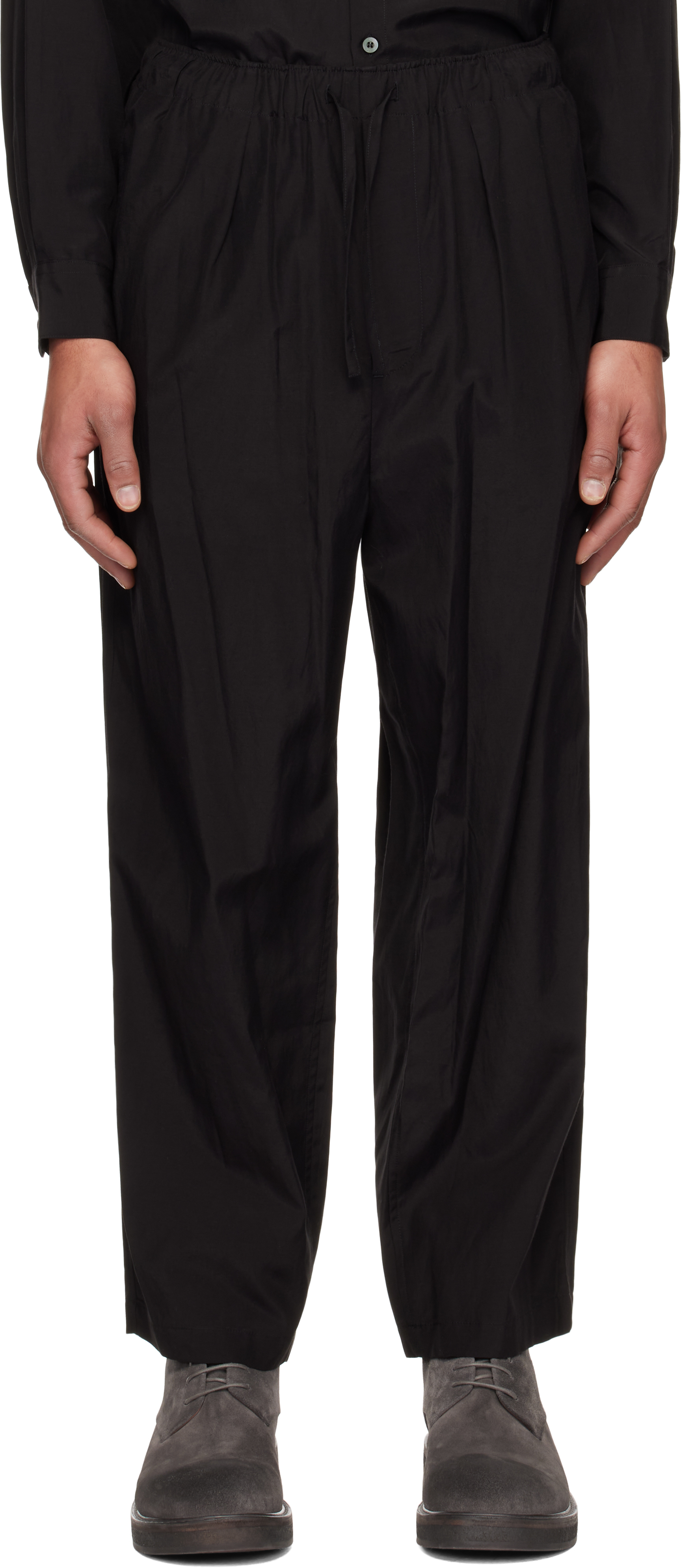 Black Weather Cloth Easy Trousers