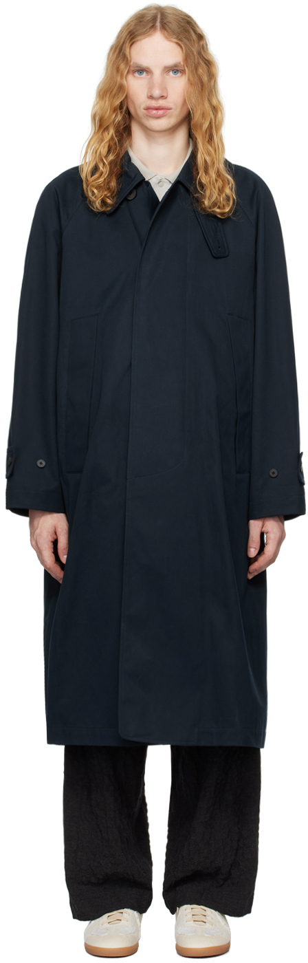 Shop Document Navy Ventile Cotton Inverted Pleats Balmacaan Coat