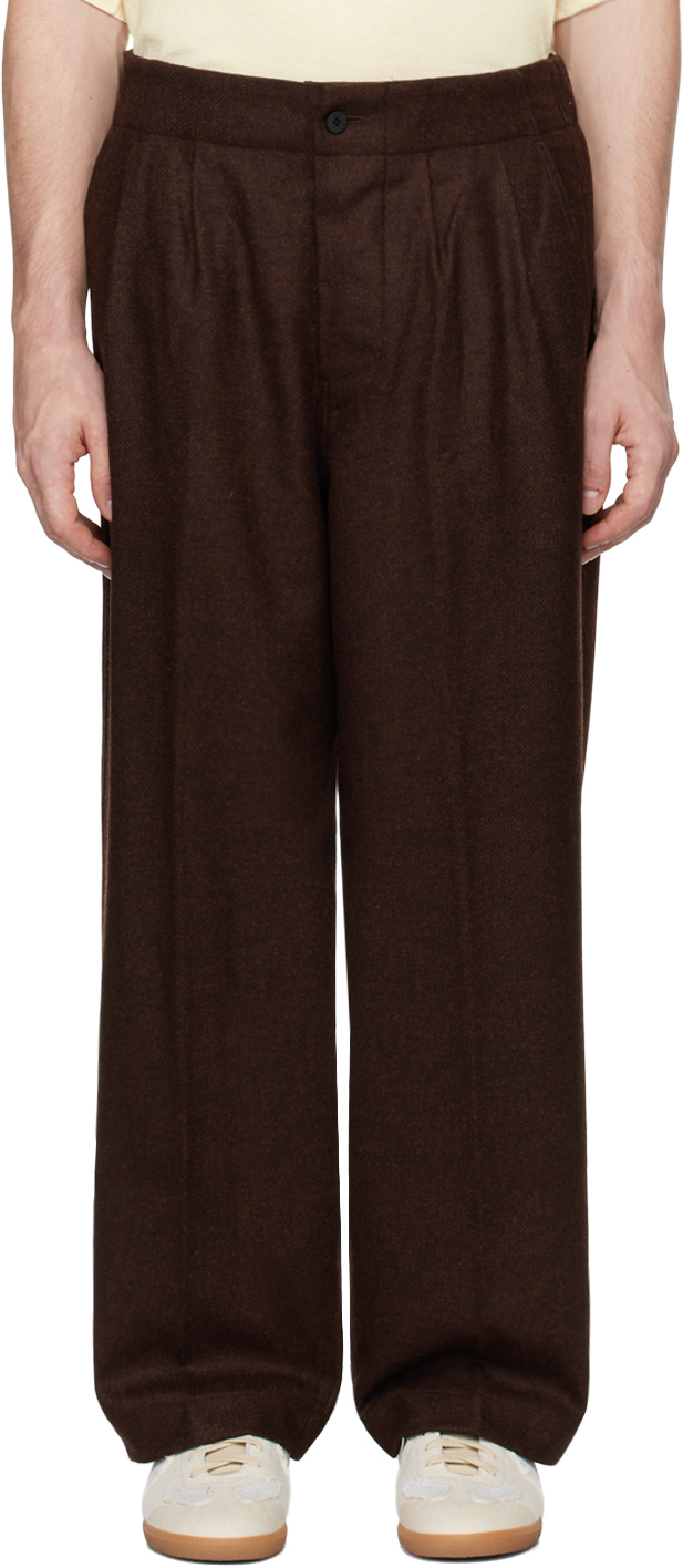 Shop Document Brown English Wool Tucked Trousers