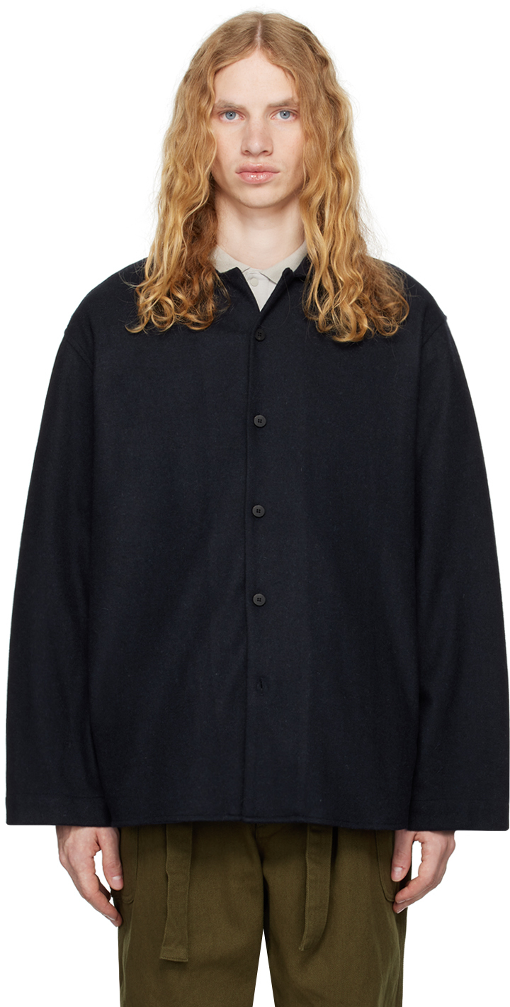 Shop Document Navy Heavy Wool Jersey Oversized Shirt