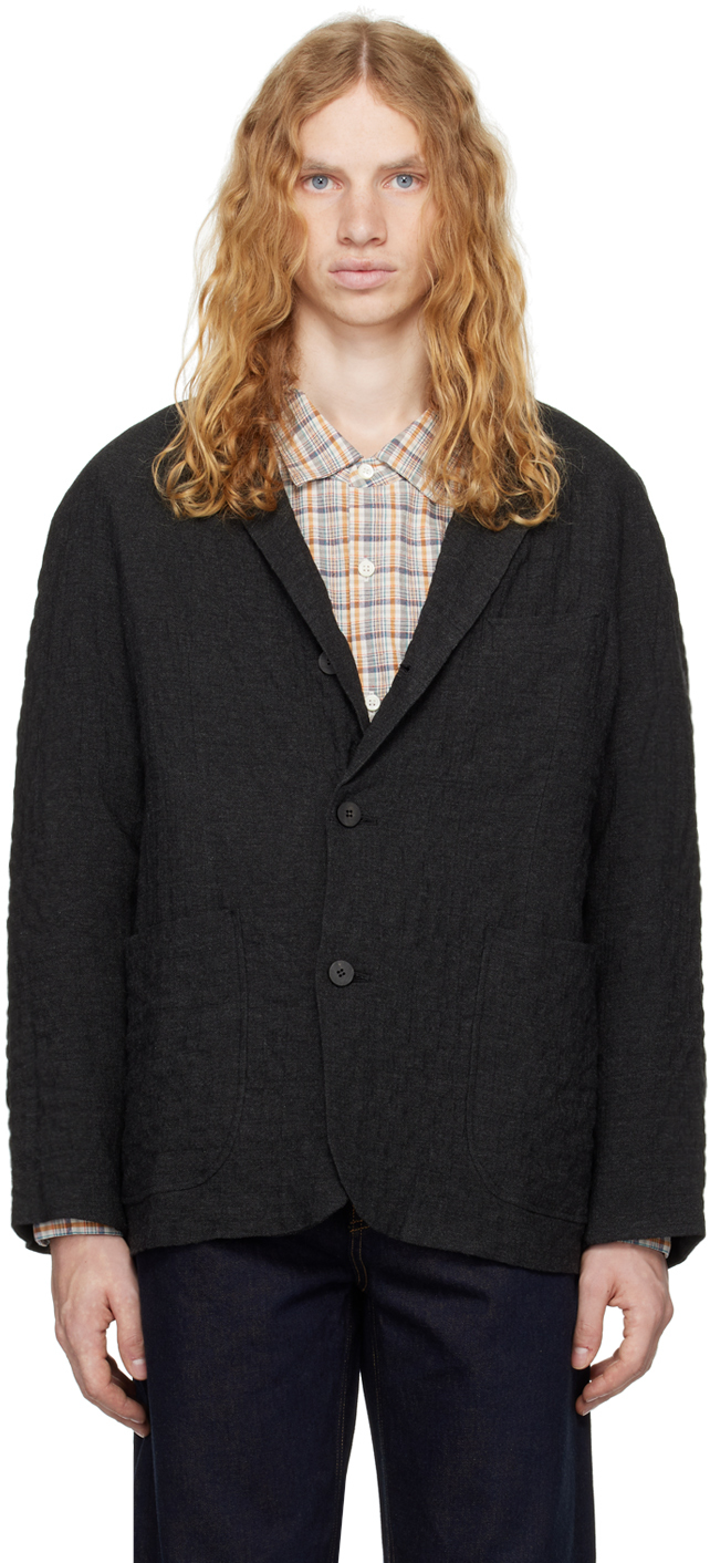 Gray Wool Crinkle Blazer