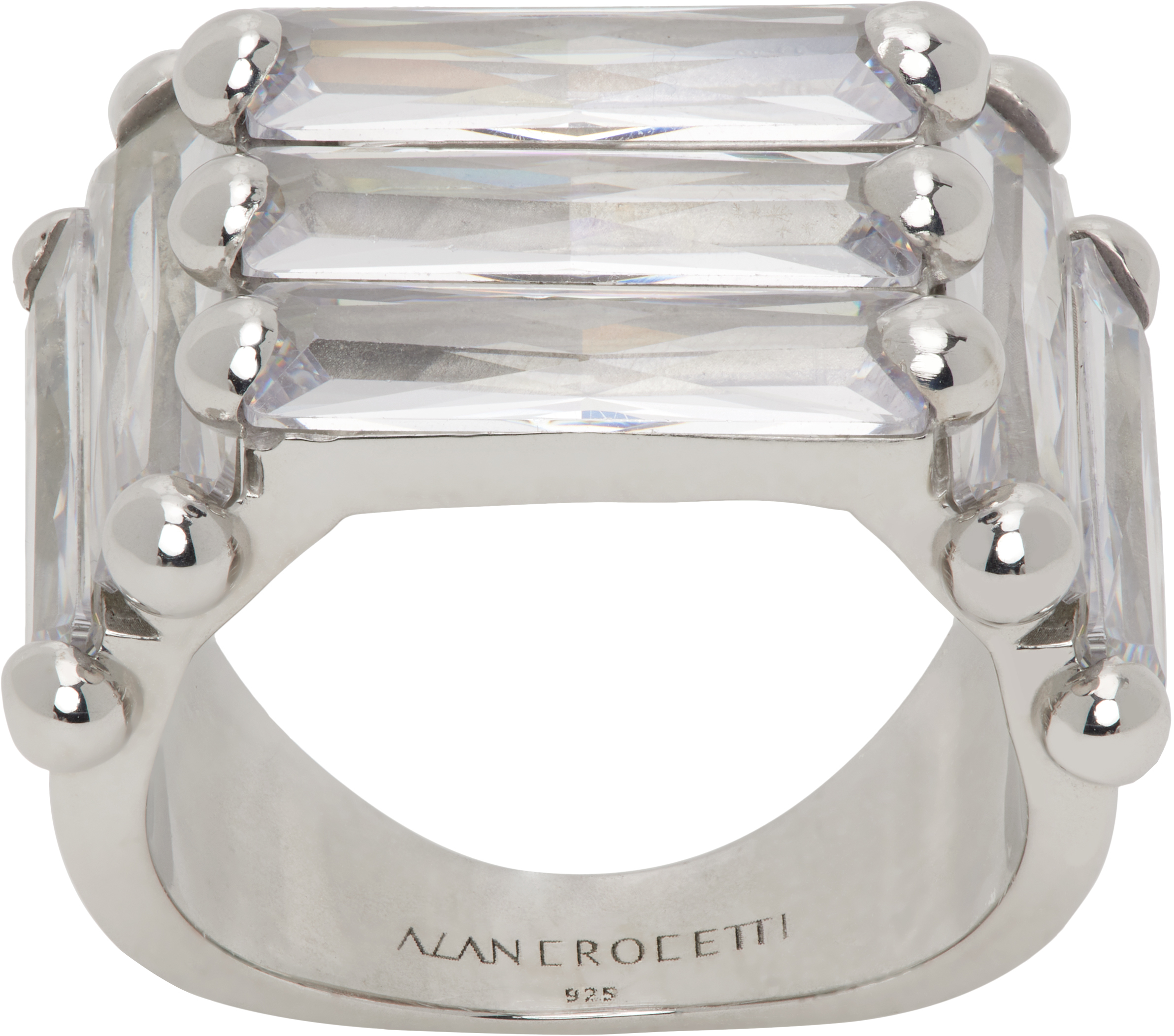 Shop Alan Crocetti Silver Crystallised Armour Ring In Rhodium Vermeil