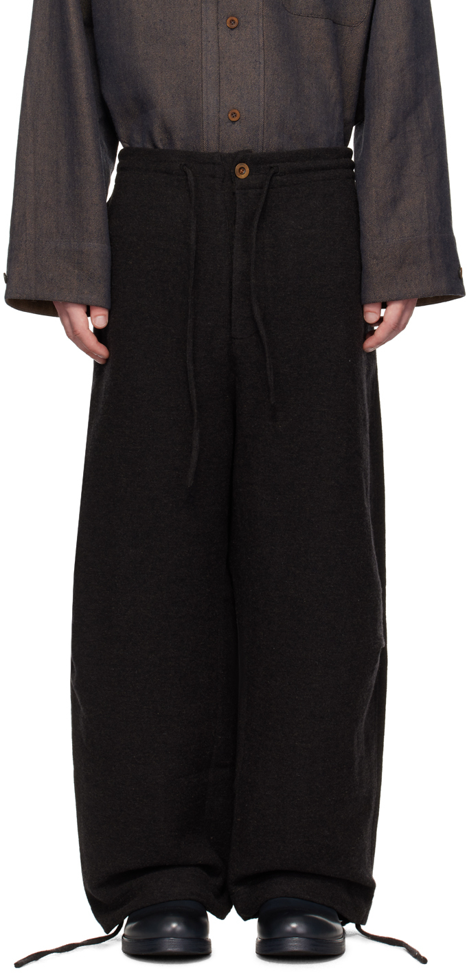 Shop Aviva Jifei Xue Black Parachute Trousers In Black Wool Linen Sat