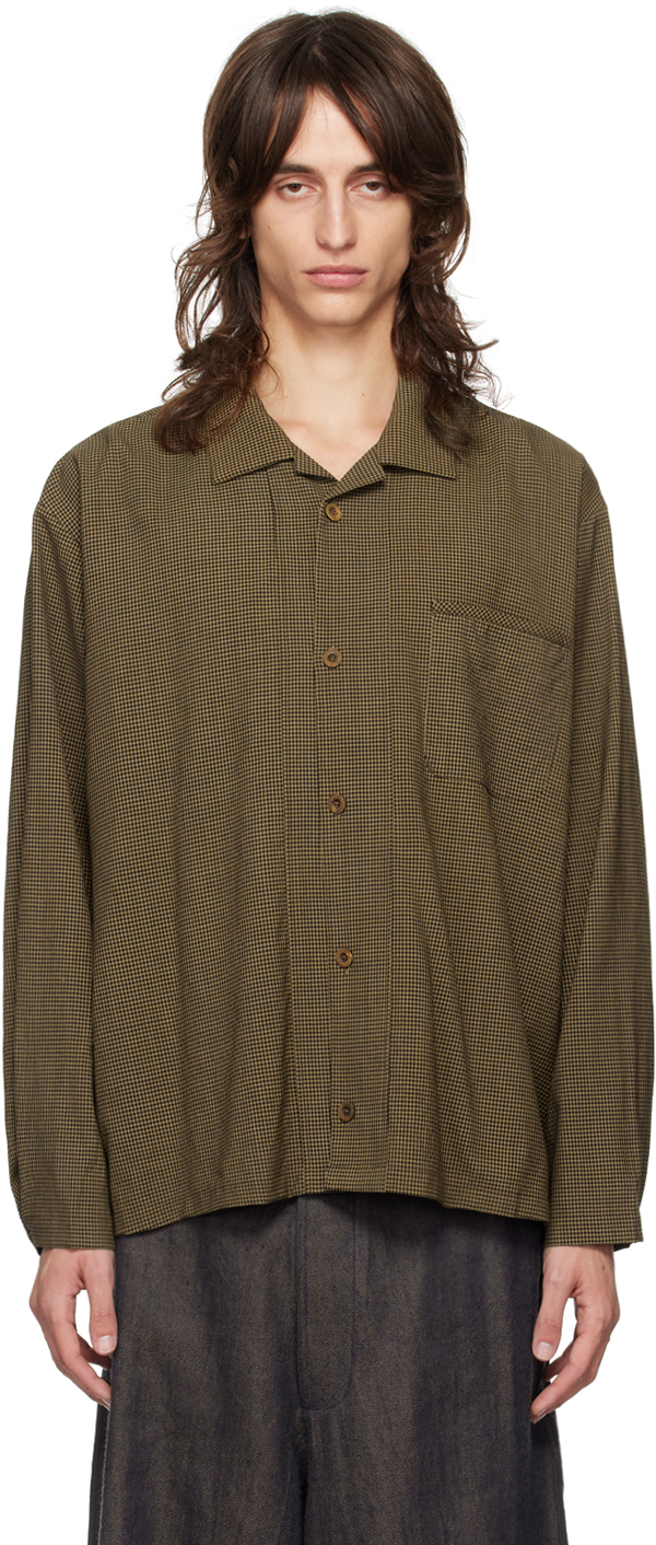 Shop Aviva Jifei Xue Brown Gingham Boxy Shirt In Golden Wool Gingham