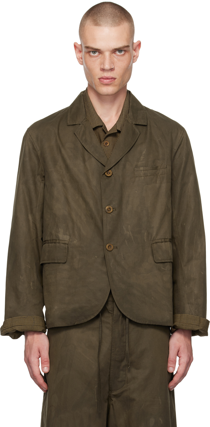 Shop Aviva Jifei Xue Khaki Relaxed Blazer In Dark Moss Waxed Cott