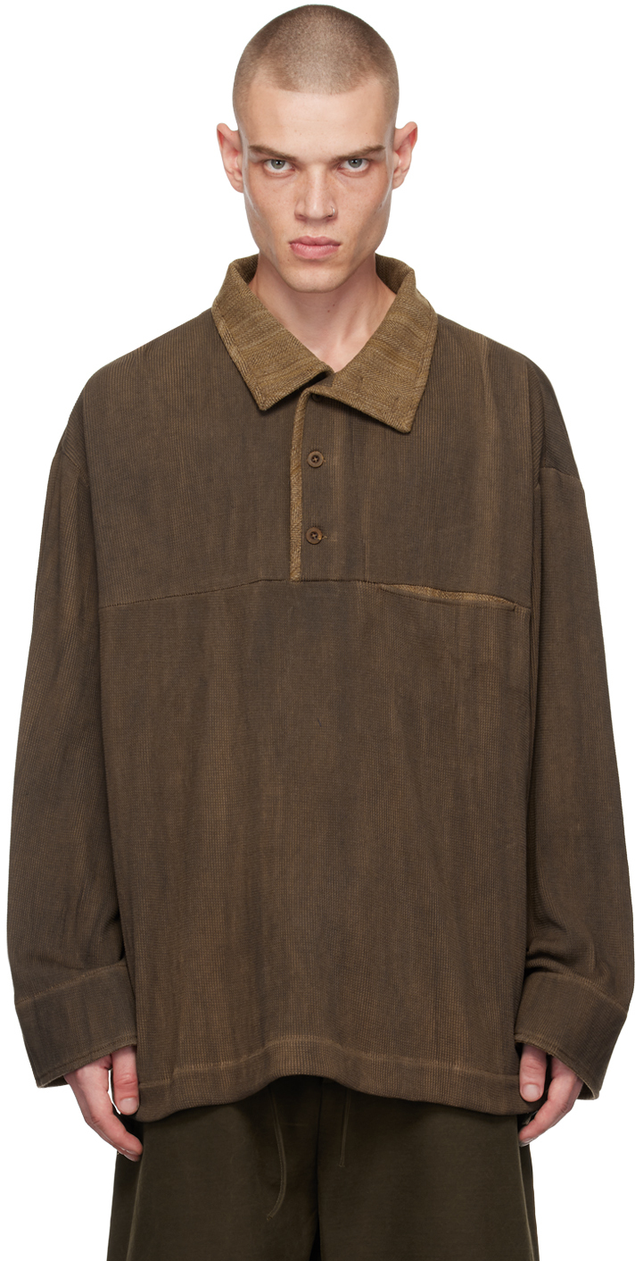 Brown Spread Collar Polo