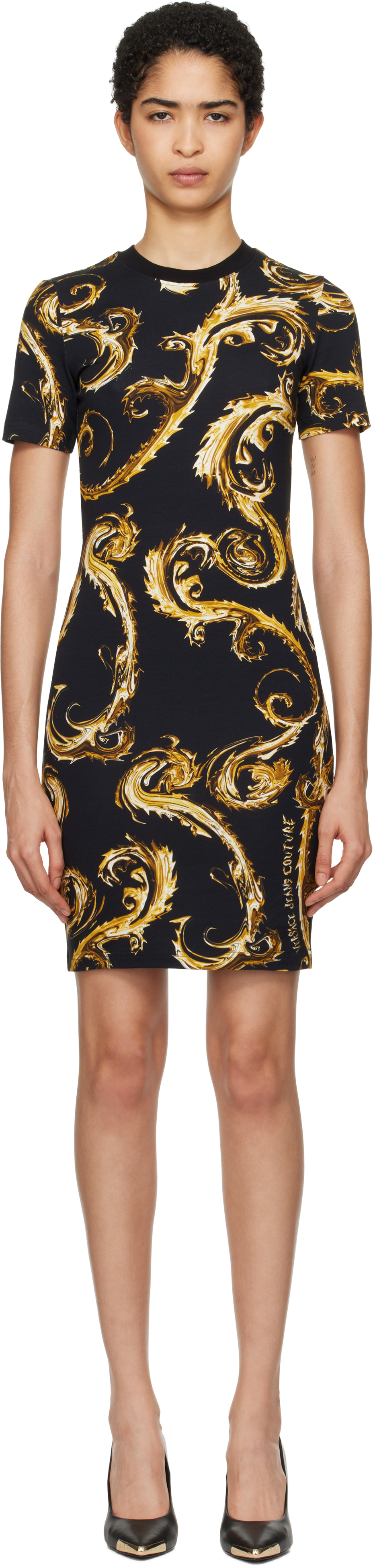 Black Chromo Couture T-Shirt Minidress by Versace Jeans