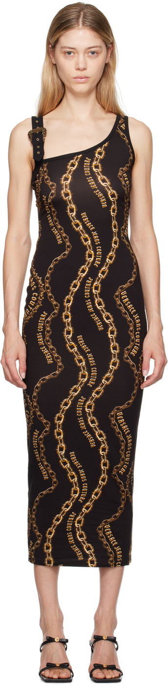 Black & Gold Chain Couture Midi Dress
