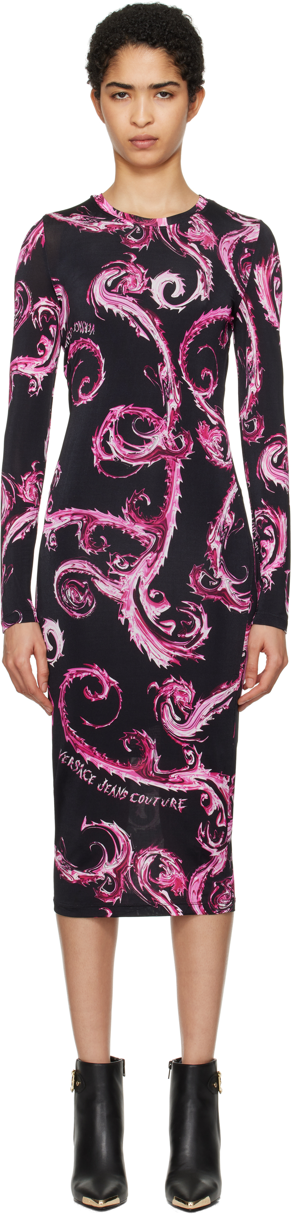 Black Chain Couture Midi Dress by Versace Jeans Couture on Sale