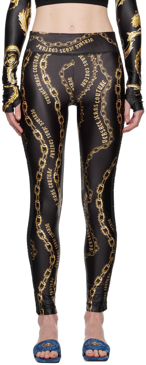 Shop Versace Jeans Couture Black & Gold Chain Couture Leggings In Eg89 Black/gold