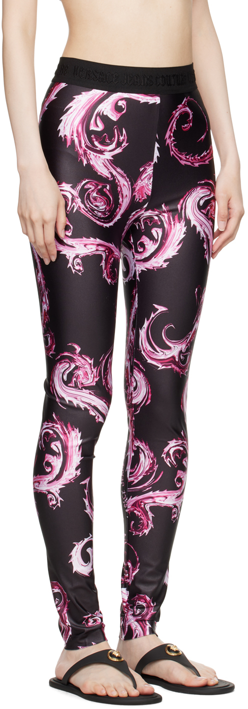 Shop Versace Jeans Couture Black & Pink Chromo Couture Leggings In Eqy2 899 Black Raspb