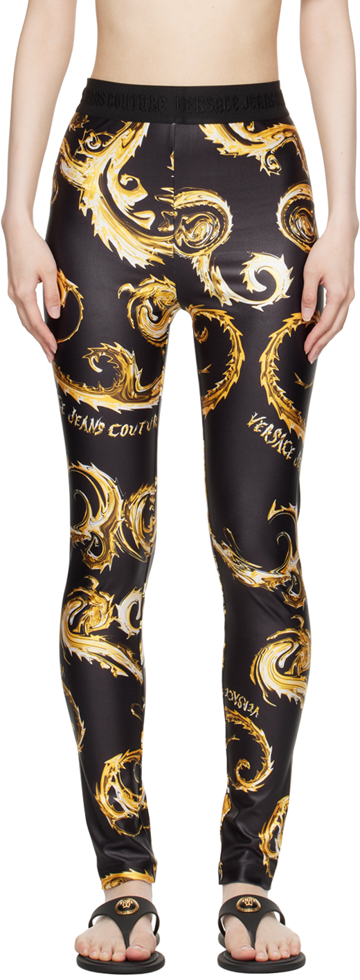Shop Versace Jeans Couture Black & Gold Chromo Couture Leggings In Eg89 Black/gold