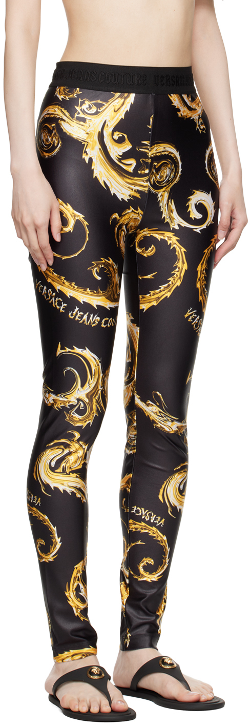 Shop Versace Jeans Couture Black & Gold Chromo Couture Leggings In Eg89 Black/gold