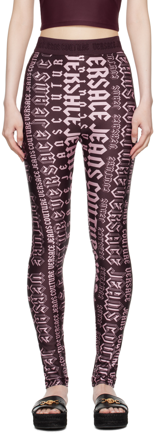 Shop Versace Jeans Couture Purple Logomania Leggings In Er06 363 Plum + 459