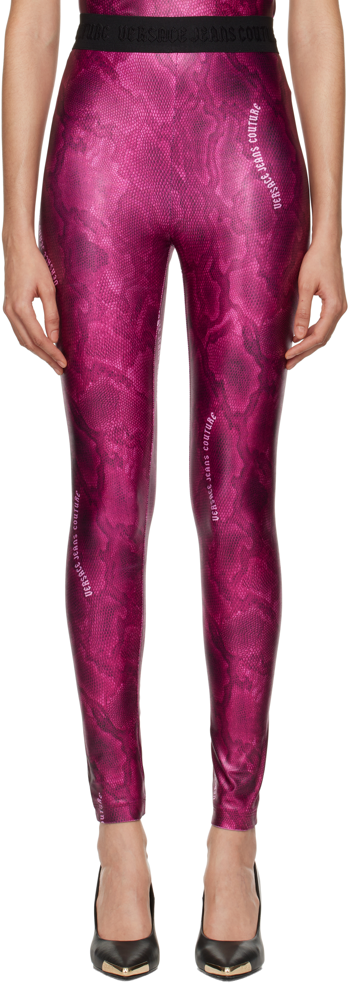 【関税込み】Versace Jeans Couture ピンク プリント レギンス Pink Printed Leggings by Versace Jeans Couture on Sale