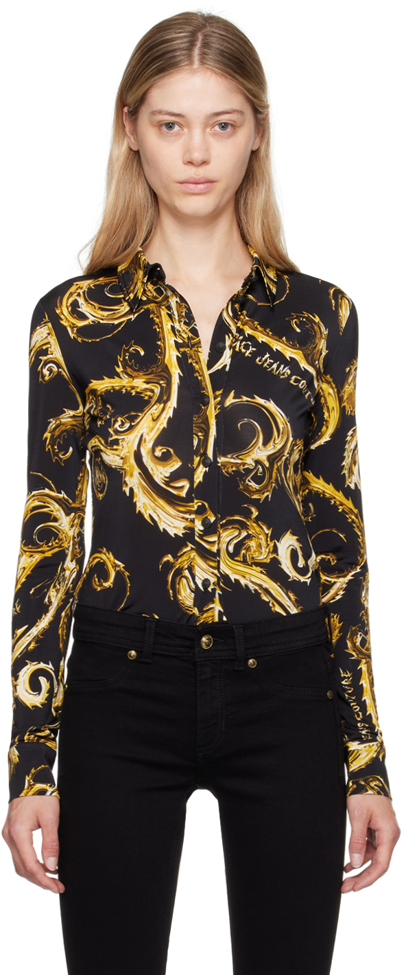 Black & Gold Chromo Couture Fluid Shirt by Versace Jeans