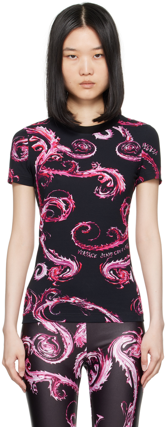 Versace Jeans Couture Black & Pink Chromo Couture T-shirt In Eqy2 899 Black +rasp