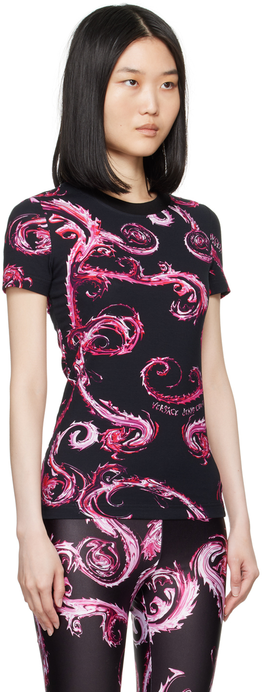Versace Jeans Couture Black & Pink Chromo Couture T-shirt In Eqy2 899 Black +rasp