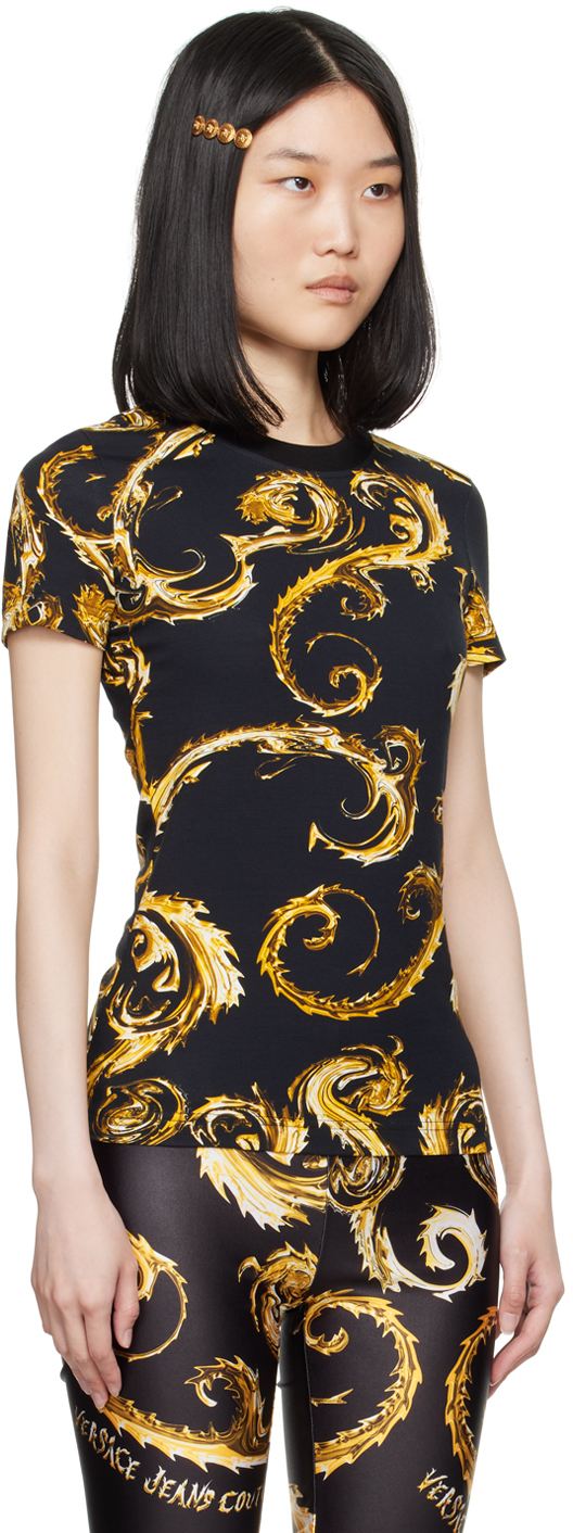 Versace Jeans Couture Black & Gold Chromo Couture T-shirt In Eg89 Black/gold