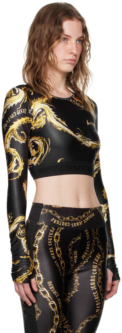 Versace Jeans Couture Black & Gold Chromo Couture Long Sleeve T-shirt In Eg89 Black/gold