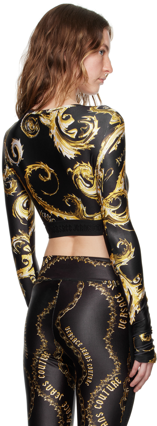 Versace Jeans Couture Black & Gold Chromo Couture Long Sleeve T-shirt In Eg89 Black/gold