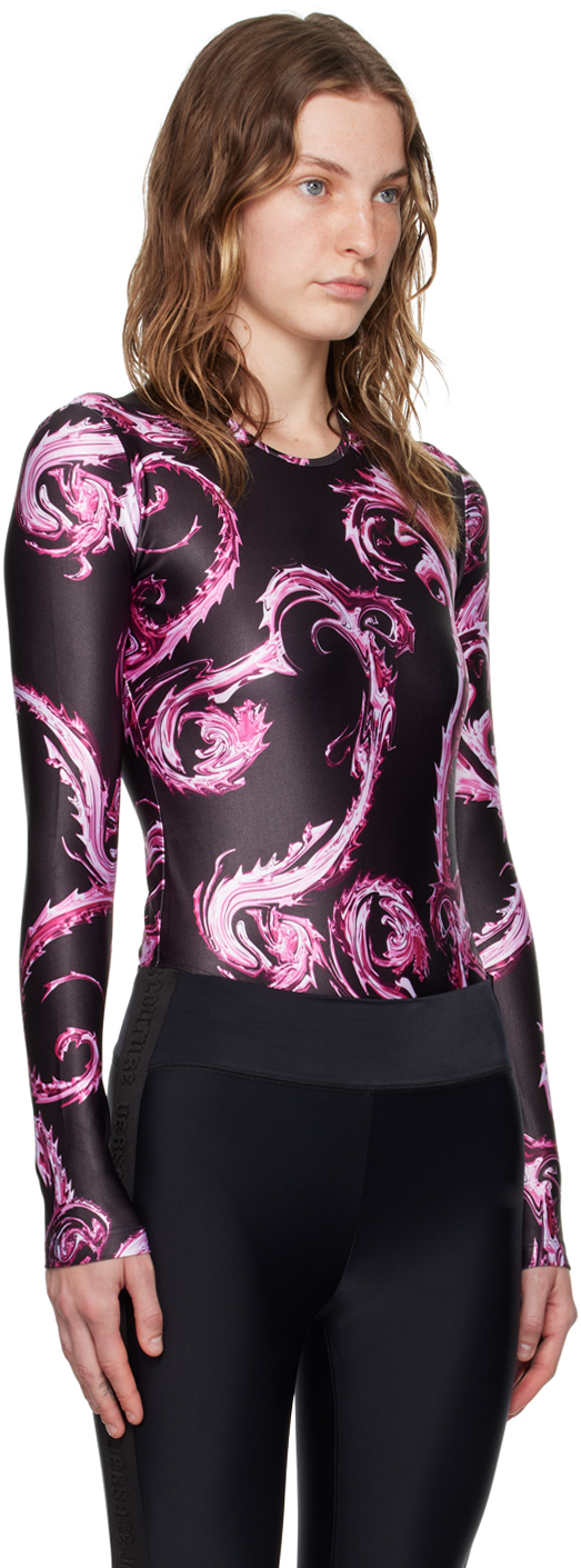 Versace Jeans Couture Black & Pink Chromo Couture Bodysuit In Eqy2 899 Black + 477