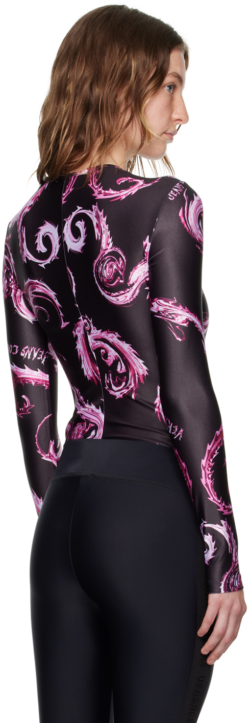 Versace Jeans Couture Black & Pink Chromo Couture Bodysuit In Eqy2 899 Black + 477