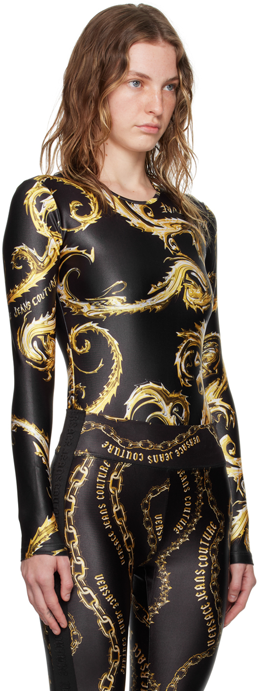 Versace Jeans Couture Chromo Couture Bodysuit In Eg89 Black/gold