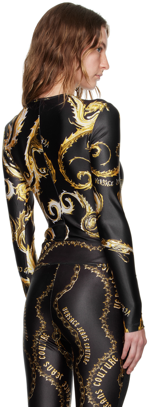 Versace Jeans Couture Chromo Couture Bodysuit In Eg89 Black/gold