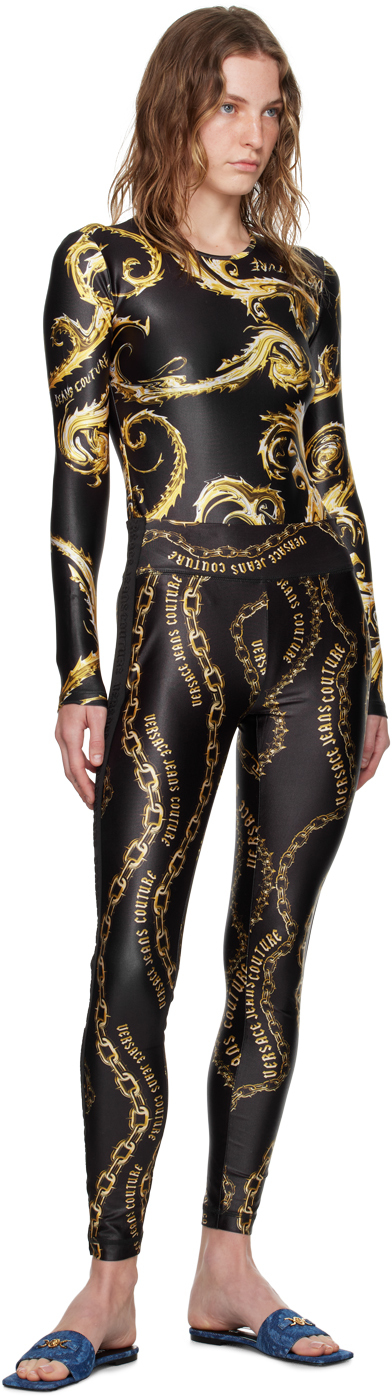 Versace Jeans Couture Chromo Couture Bodysuit In Eg89 Black/gold