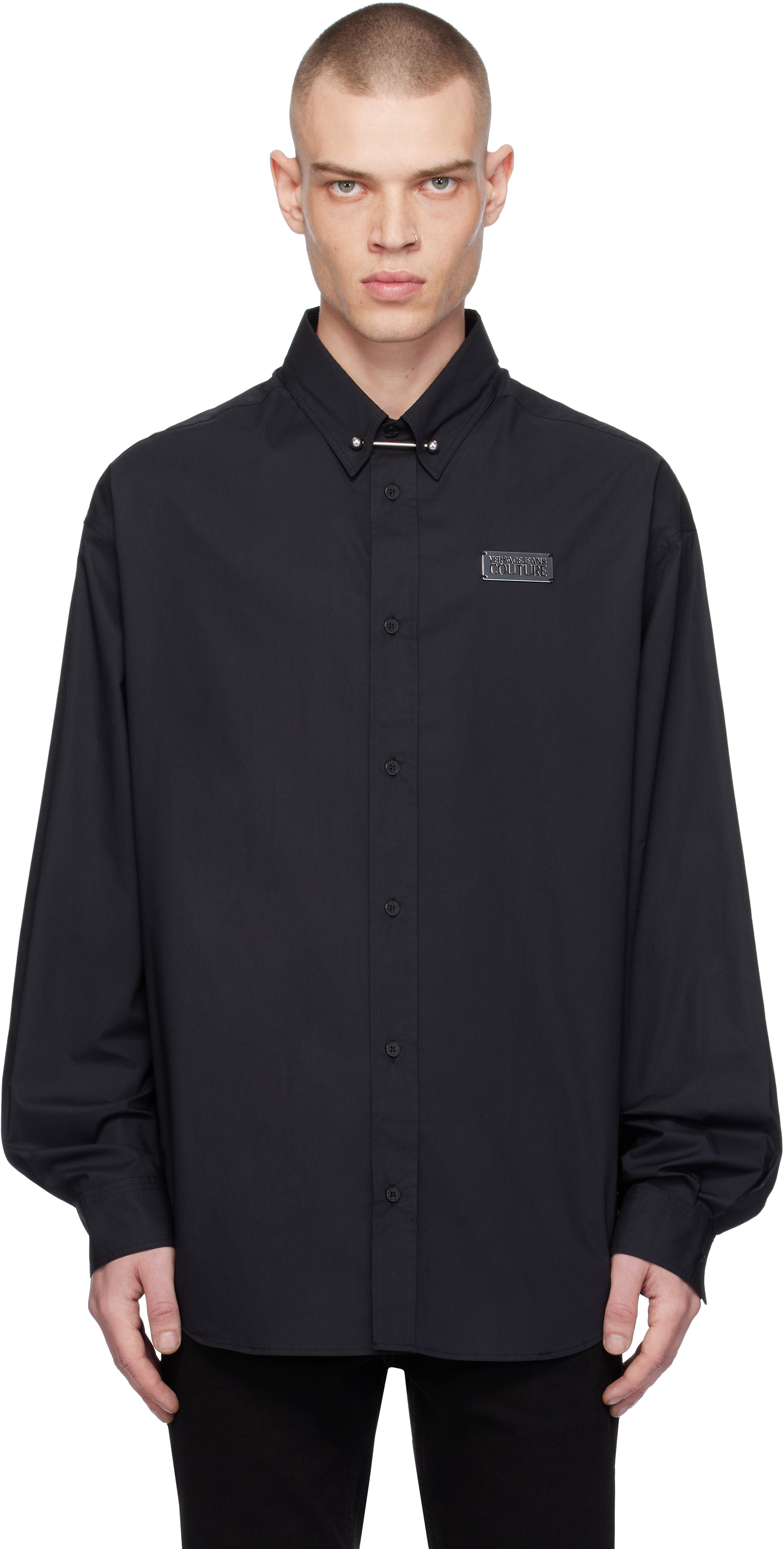 Versace Jeans Couture Black Piercing Relaxed-fit Shirt In E899-black