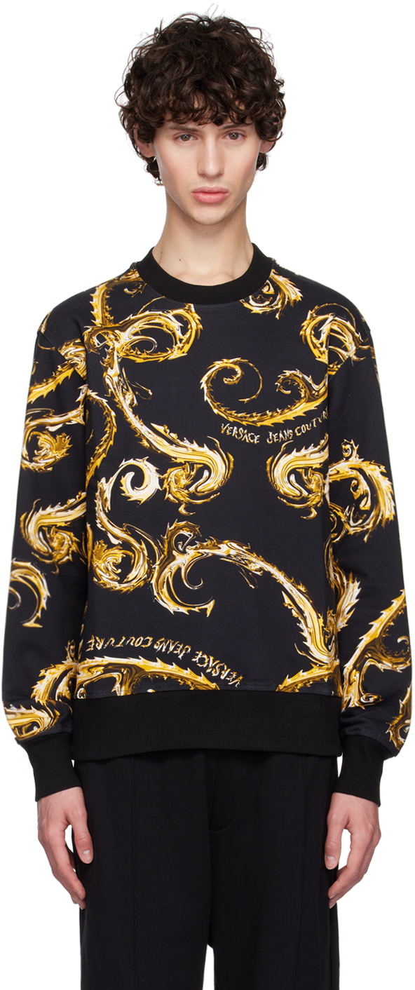 Shop Versace Jeans Couture Black & Gold Chromo Couture Sweatshirt In Eg89-black/gold