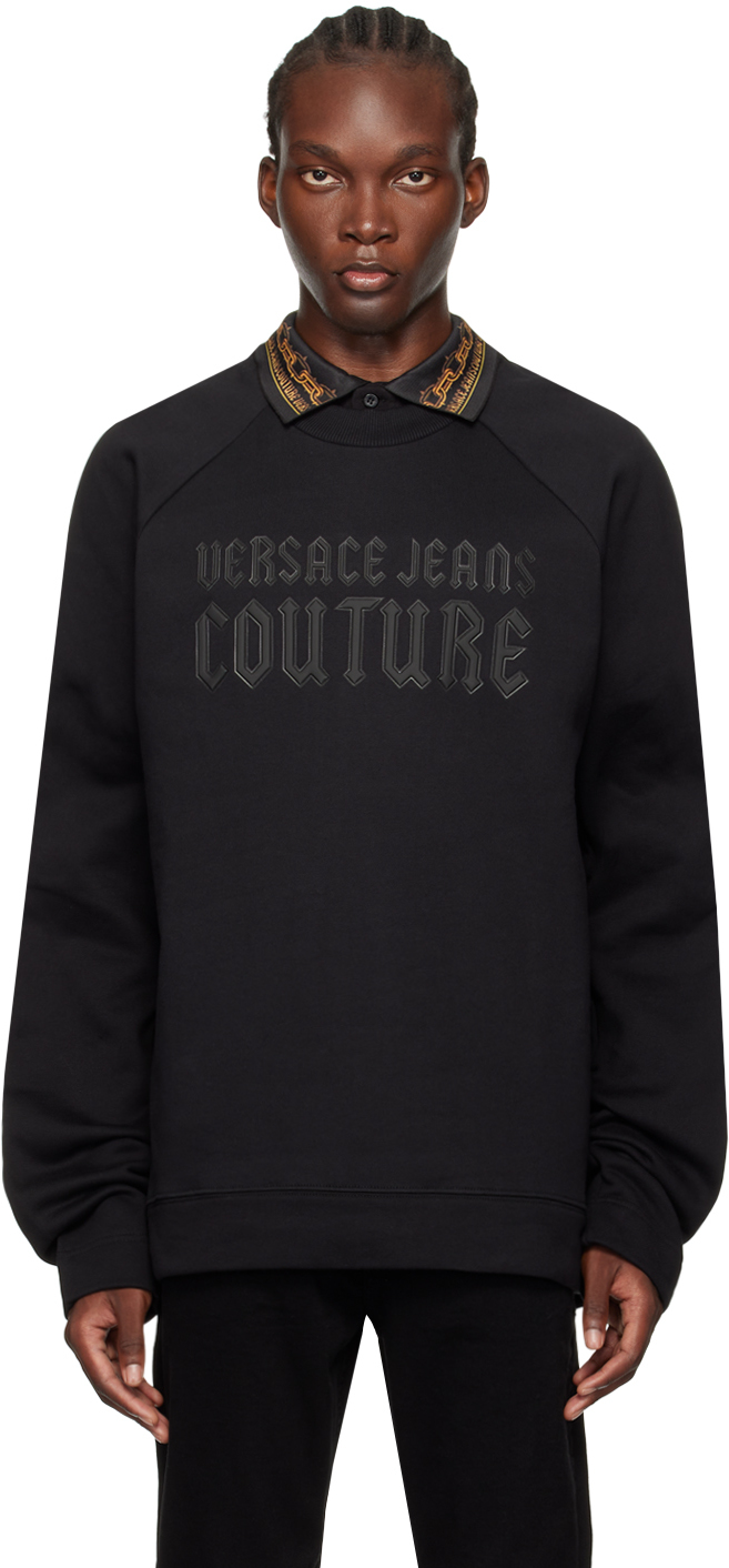 Shop Versace Jeans Couture Black Appliqué Sweatshirt In E899-black