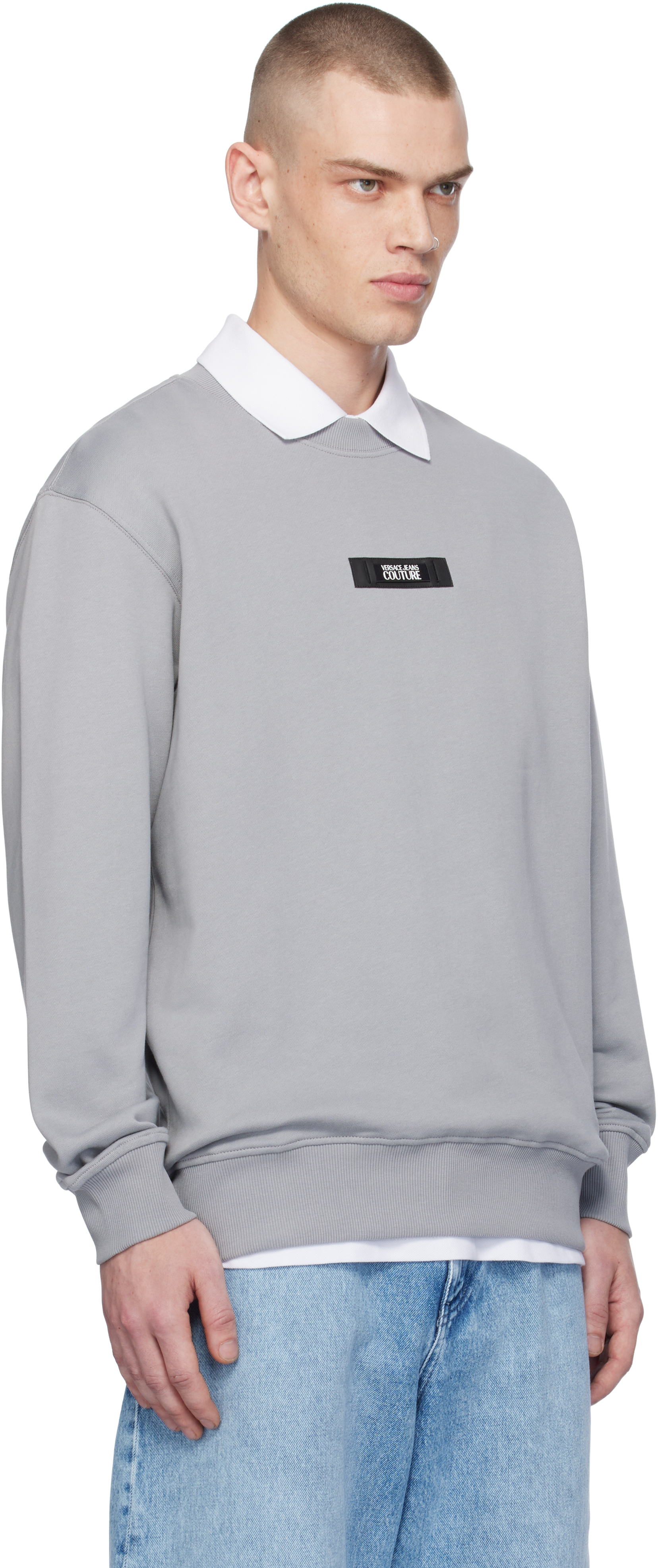 Shop Versace Jeans Couture Gray Logo Regular-fit Sweatshirt In E816-ice Grey