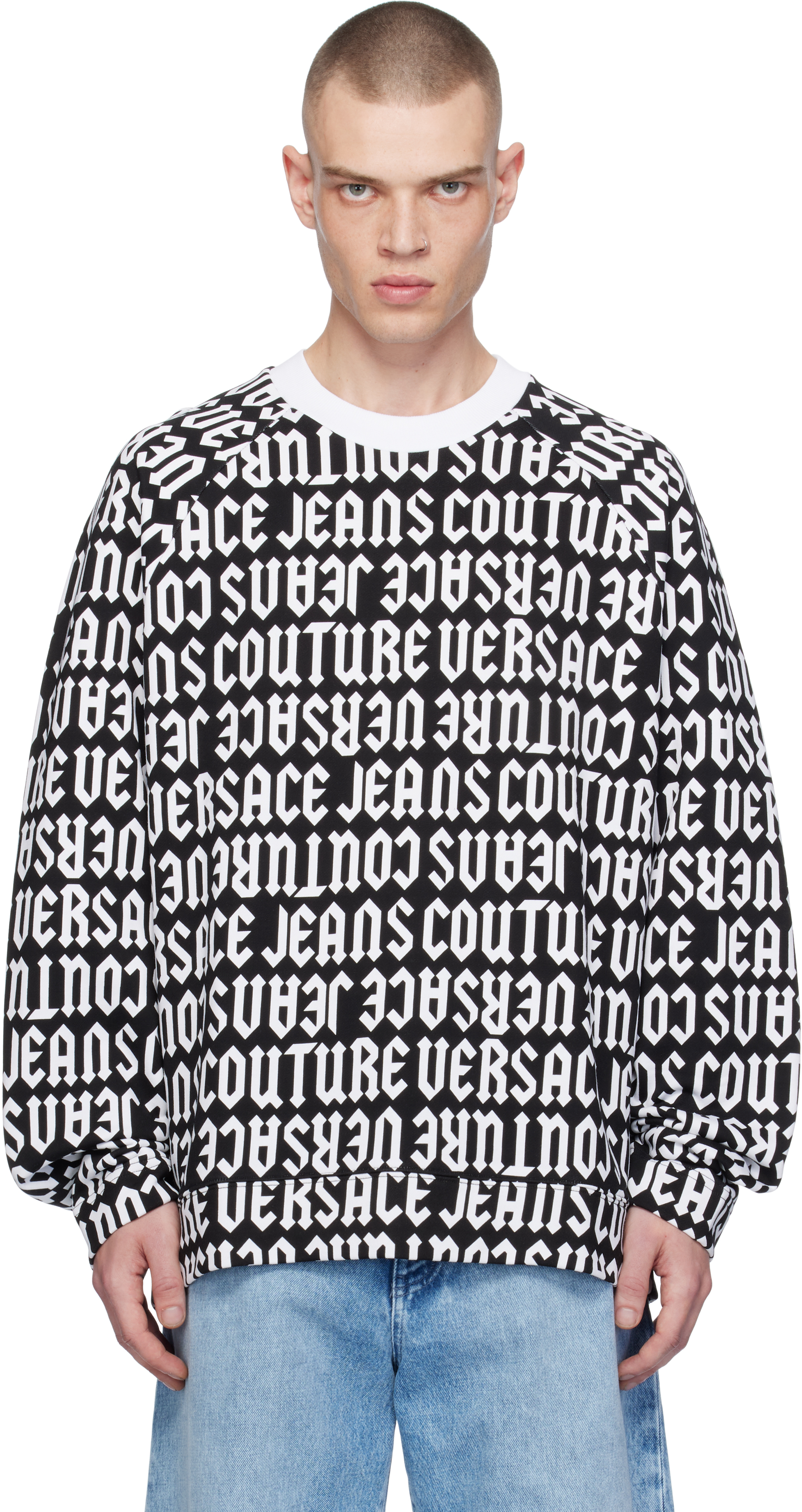 Versace Jeans Couture Black & White Logomania Sweatshirt In El01-899 Black+003