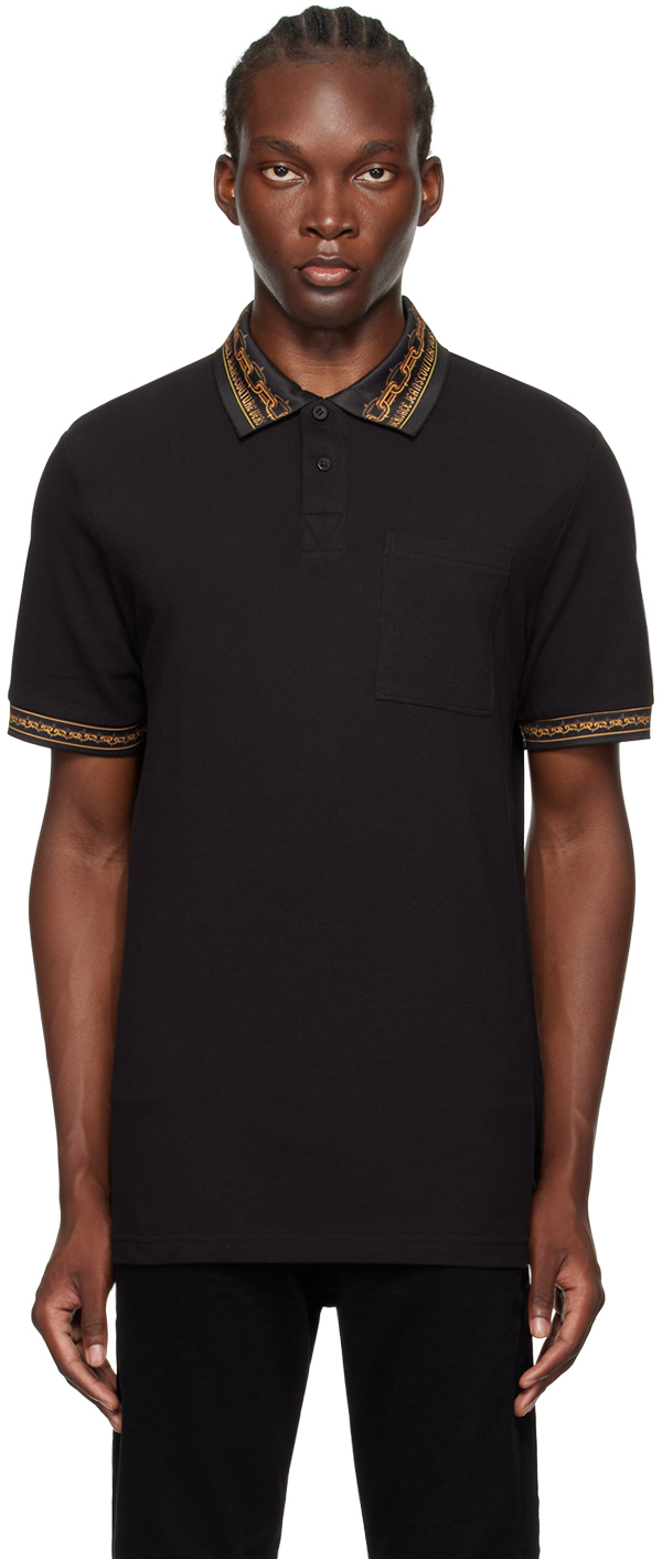 Shop Versace Jeans Couture Black Chain Couture Polo In Eg89-black/gold